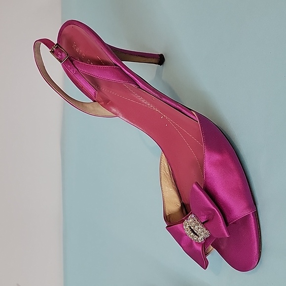 KATE SPADE New York Fushia Satin Jeweled Bow High Heel Slingback Shoes Size 11 - Picture 8 of 15